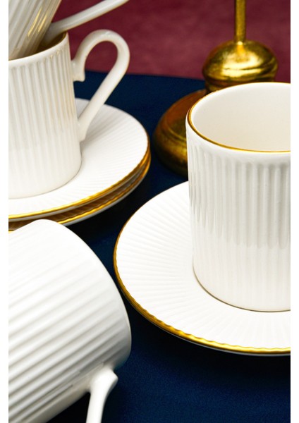 Elif Altın Yaldız 12 Parça 6 Kişilik Porselen Kahve Fincan Takımı