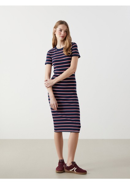 Yeni Sezon Bisiklet Yaka Çizgili Elbise