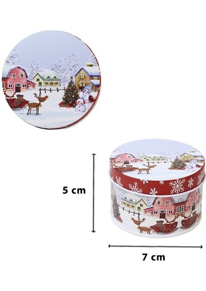 Yılbaşı Temalı Mini Yuvarlak Teneke Kutu Geyik Desenli Kırmızı 5 cm modelleri