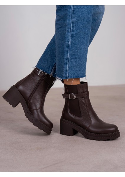 Lumi Kahve Hakiki Deri Kadın Bot