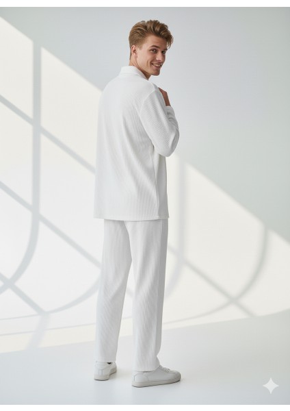 Unisex Fitilli Gömlek Yaka Uzun Kol Cepli Beli Lastikli 2'li Takım modelleri