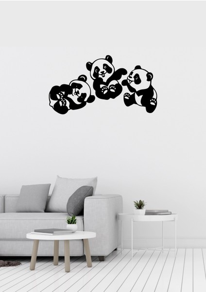 Baby Pandalar Üçlü Figürlü Dekoratif Metal Duvar Süsü