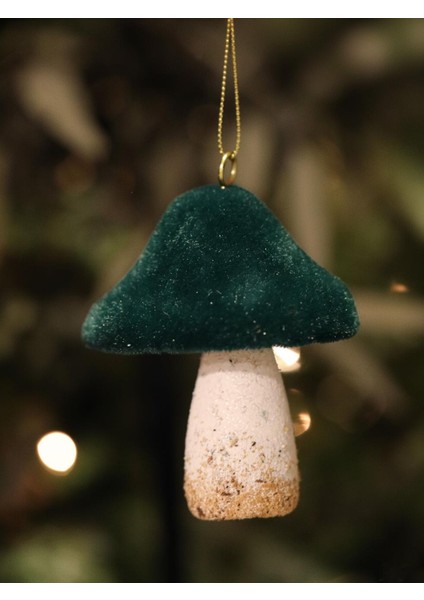 Yılbaşı Ağaç Süsü Asılabilir Kadife Dokulu Mantar Figürlü Dekoratif Süs Yeşil 10 cm