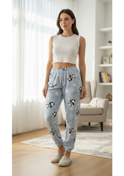 Panda Desenli Kadın Polar Pijama Altı