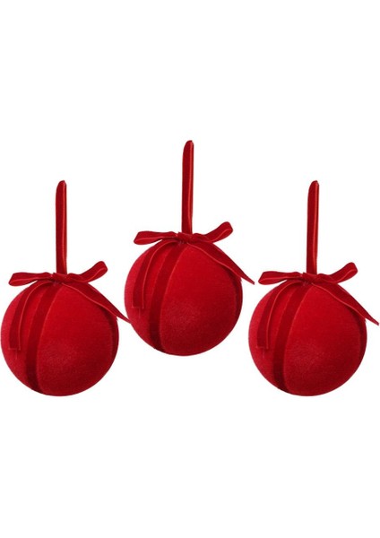 Kadife Fiyonk Detaylı Yılbaşı Ağacı Süsü – Lüks Dekoratif Top Seti Kırmızı 8 cm 3'lü fiyatları