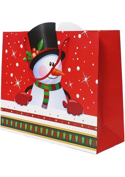 Yılbaşı Temalı Kardan Adam Desenli Hediye Çantası – Kırmızı 35X28X12 CM fiyatları