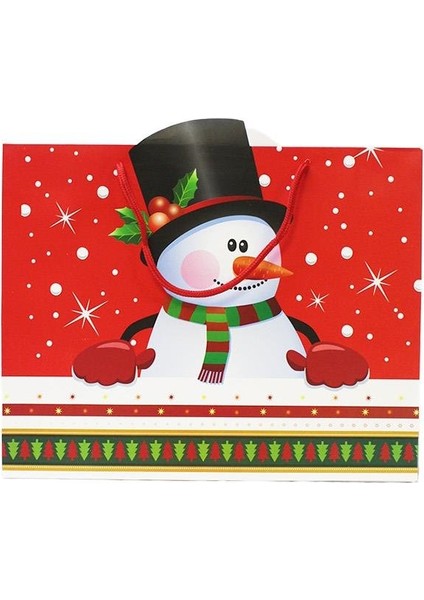 Yılbaşı Temalı Kardan Adam Desenli Hediye Çantası – Kırmızı 35X28X12 CM modelleri