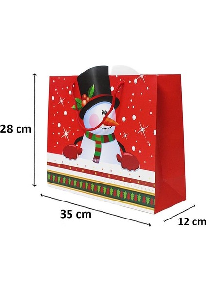 Yılbaşı Temalı Kardan Adam Desenli Hediye Çantası – Kırmızı 35X28X12 CM fırsatları