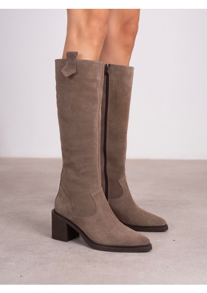 Cleona Vizon Süet Hakiki Deri Kadın Çizme