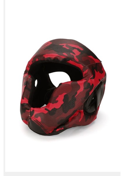 Yüz Korumalı Boks Kaskı , Kırmızı Siyah Kamuflaj Desenli Model