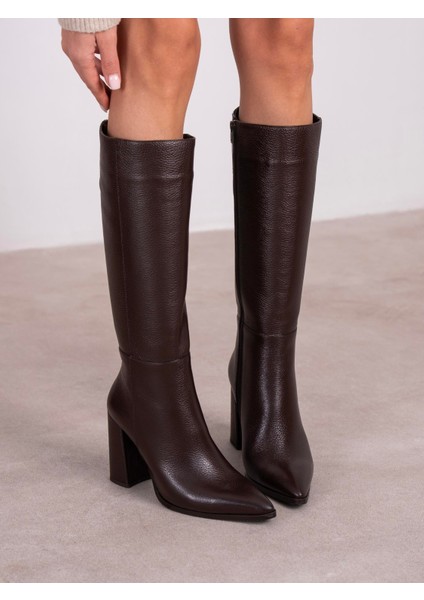 Fres Kahve Hakiki Deri Kadın Çizme modelleri