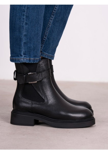 Blen Siyah Hakiki Deri Kadın Bot