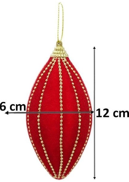 Kadife Yılbaşı Ağaç Süsü – Altın Boncuk Detaylı Damla Dekoratif Süs Kırmızı 8 cm 3'lü modelleri