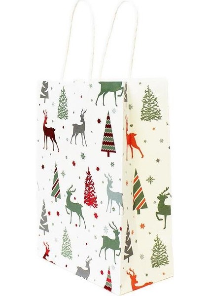 Yılbaşı Temalı Desenli Karton Çanta Hediye Çanta Seti Beyaz – 12 Parça 16X22X8 CM fiyatları