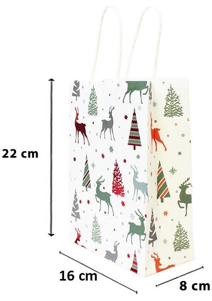 Yılbaşı Temalı Desenli Karton Çanta Hediye Çanta Seti Beyaz – 12 Parça 16X22X8 CM fırsatları