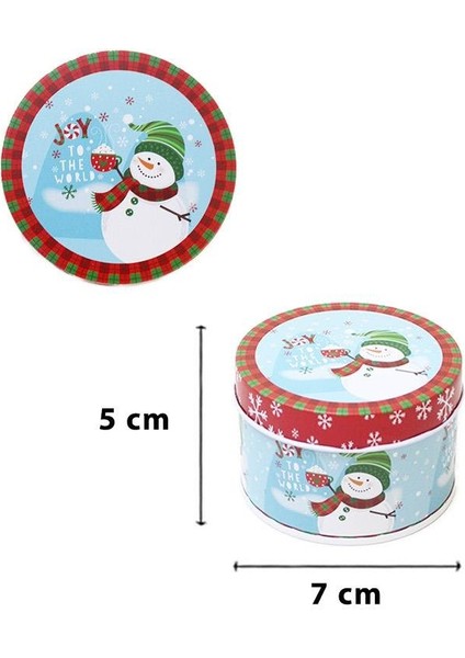 Yılbaşı Temalı Mini Yuvarlak Teneke Kutu Kardan Adam Desenli Beyaz 5 cm modelleri