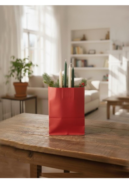 Kese Kağıdı Yılbaşı Hediye Ambalajı Kırmızı 21 cm 50'li