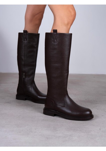 Nessa Kahve Hakiki Deri Kadın Çizme
