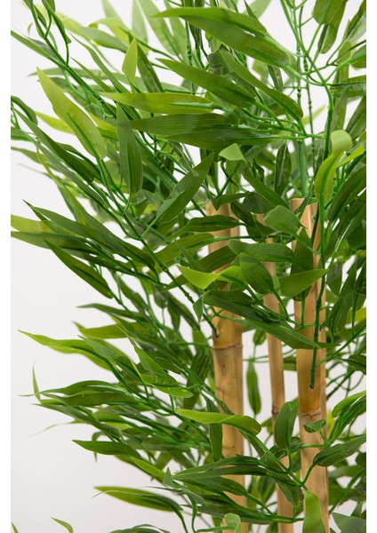 Beyaz Renkli Saksıda 100 cm 4 Gövde Yoğun Yaprak Yapay Bambu Ağacı fırsatları