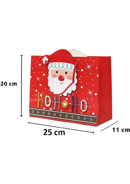 Yılbaşı Temalı Noel Baba Desenli Hediye Çantası 25X20X11 cm Kırmızı fırsatları