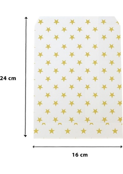Altın Yıldız Desenli Kese Kağıdı Yılbaşı Hediye Ambalajı Beyaz 24 cm 50'li modelleri