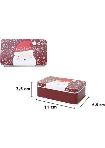 Yılbaşı Temalı Mini Dikdörtgen Teneke Kutu Noel Baba Desenli Bordo 11 cm modelleri