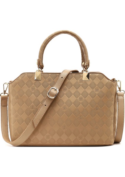 Kadın Kahverengi Uzun Askılı Baskılı Kol Çantası 25SBD201226