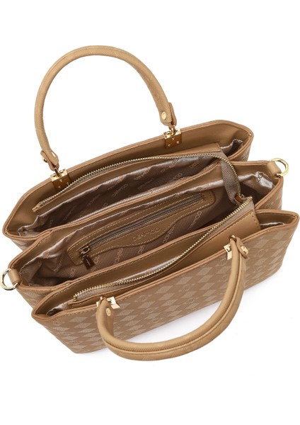 Kadın Kahverengi Uzun Askılı Baskılı Kol Çantası 25SBD201226