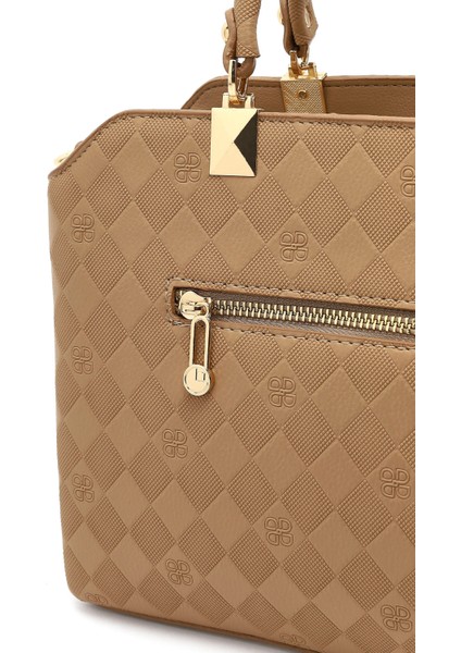 Kadın Kahverengi Uzun Askılı Baskılı Kol Çantası 25SBD201226