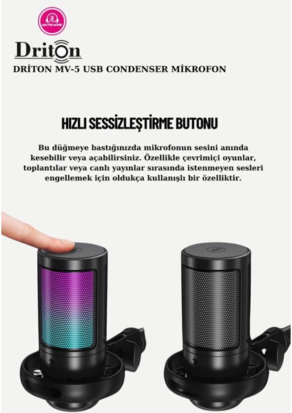Youtuber Mikrofon Mv-5 Siyah Rgb USB Oyuncu Yayıncı ve Podcast Için Uyumlu Condenser Mikrofon fırsatları