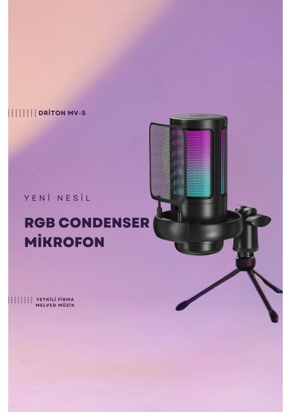 Youtuber Mikrofon Mv-5 Siyah Rgb USB Oyuncu Yayıncı ve Podcast Için Uyumlu Condenser Mikrofon indirimleri