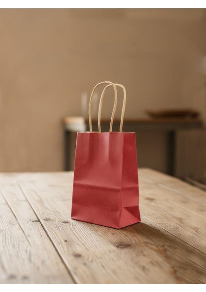 Karton Çanta Alışveriş Çantası Hediye Çantası Kırmızı 10X15 cm 12'li