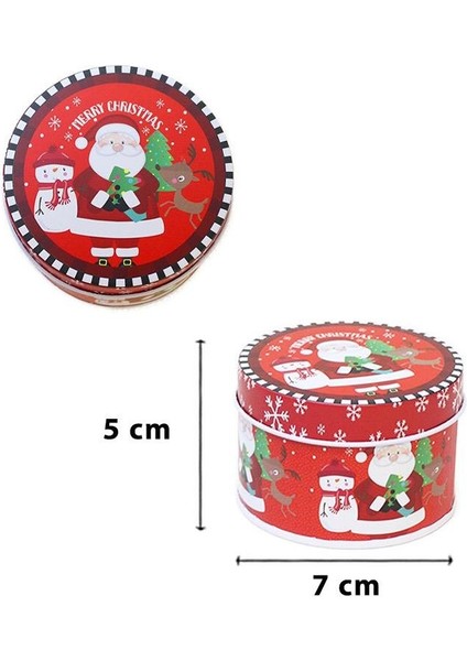 Yılbaşı Temalı Mini Yuvarlak Teneke Kutu Noel Baba Desenli Kırmızı 5 cm fiyatları