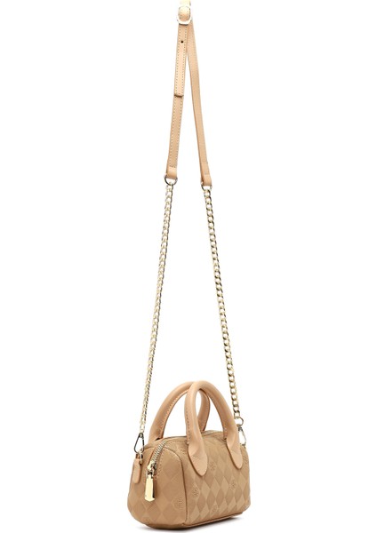 Kadın Kahverengi Uzun Askılı Baskılı Mini Çapraz Çanta 25SBD200226