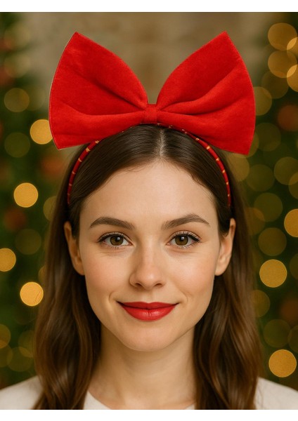 Büyük Kurdeleli Yılbaşı Parti Tacı – Kırmızı Kadife Kostüm Taç Aksesuarı