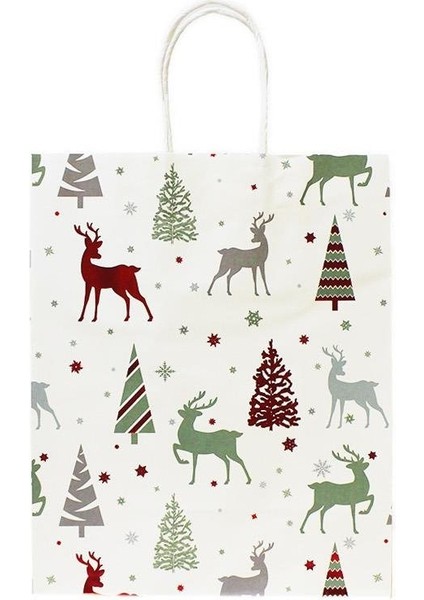 Yılbaşı Temalı Desenli Karton Çanta Hediye Çantası Beyaz 22X27X11 CM fiyatları