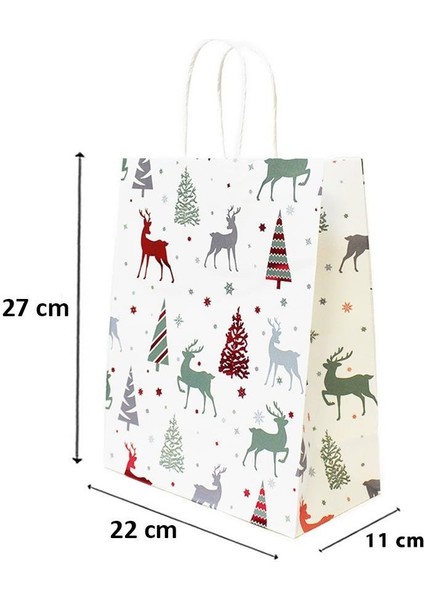 Yılbaşı Temalı Desenli Karton Çanta Hediye Çantası Beyaz 22X27X11 CM fırsatları
