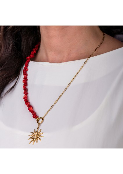 Kırmızı Mercan Doğal Taş Kadın Kolye