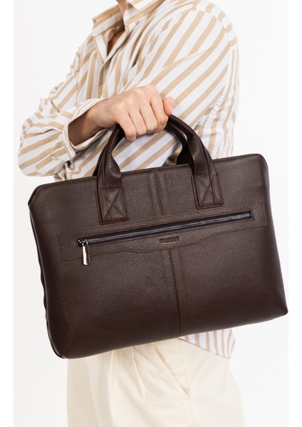 Grandora %100 Hakiki Deri 15.6 Inç Laptop Evrak Çantası – 3 Bölmeli, Havuz Fermuarlı