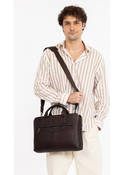 Grandora %100 Hakiki Deri 15.6 Inç Laptop Evrak Çantası – 3 Bölmeli, Havuz Fermuarlı