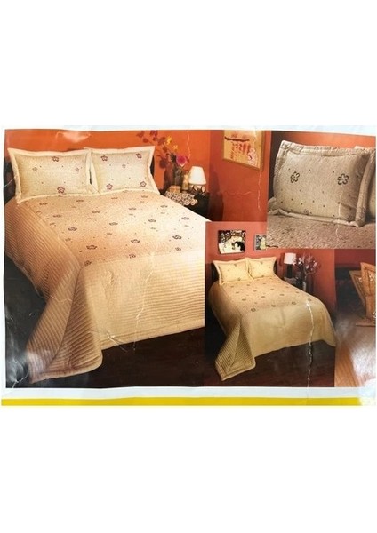 Simay Nakışlı Kapitone Keten Yatak Örtüsü