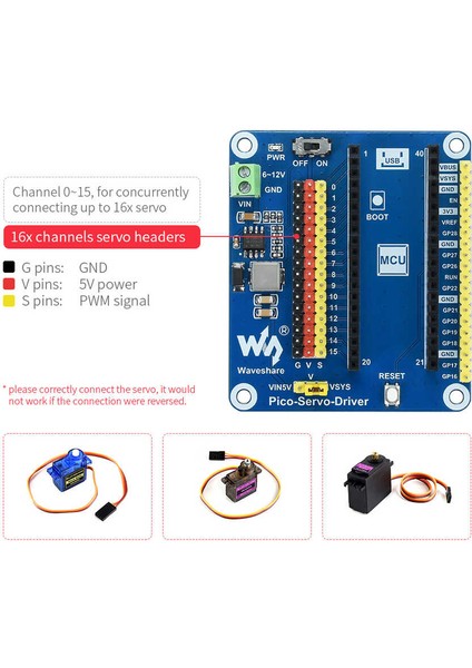 Raspberry Pi Pico Servo Motor Sürücü - (16-Ch Outputs - 16-Bir Resolution) indirimleri