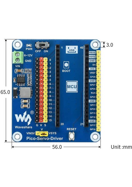 Raspberry Pi Pico Servo Motor Sürücü - (16-Ch Outputs - 16-Bir Resolution)