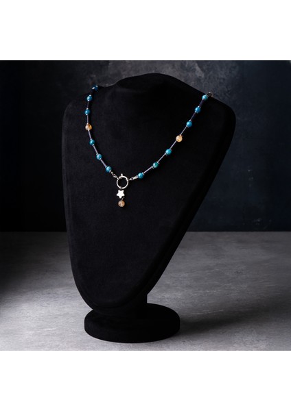 Yıldız Taşı, Apatit, Sitrin ve Çelik Boncuk Doğal Taş Kadın Kolye fiyatları