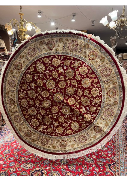 El Dokuma Antik Afgan Uşağı Yuvarlak Halısıdır Birinci Sınıf Kalite Ebat 155X155