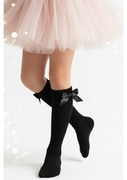 Kız Çocuk Fiyonk Detaylı Diz Altı Çorap / Siyah