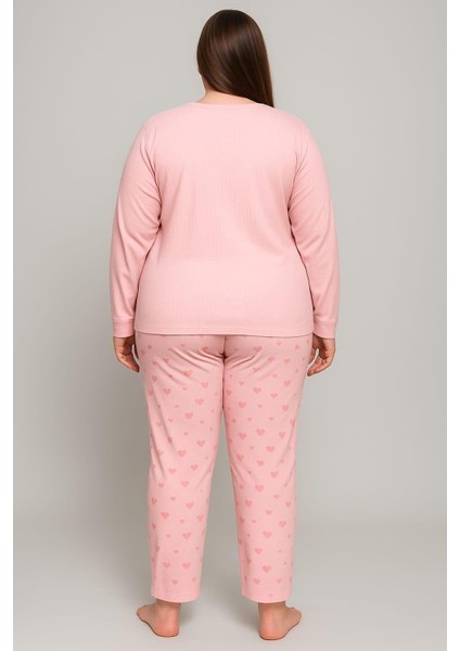 Kadın 0110 Büyük Beden Raporlu Kalın Kışlık Pijama Takımı Pembe fiyatları
