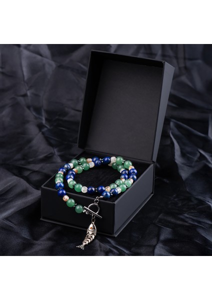 Lapis Lazuli, Sitrin, Aventurin ve Hematit Doğal Taş Kadın Kolye