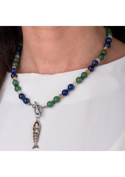 Lapis Lazuli, Sitrin, Aventurin ve Hematit Doğal Taş Kadın Kolye modelleri