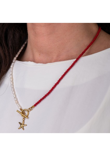 Inci ve Kırmızı Mercan Doğal Taş Kadın Kolye fiyatları